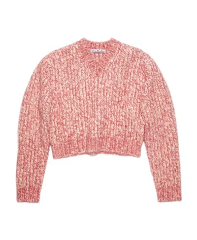 Acne Studios Mélange-effect V-neck Jumper In Pink
