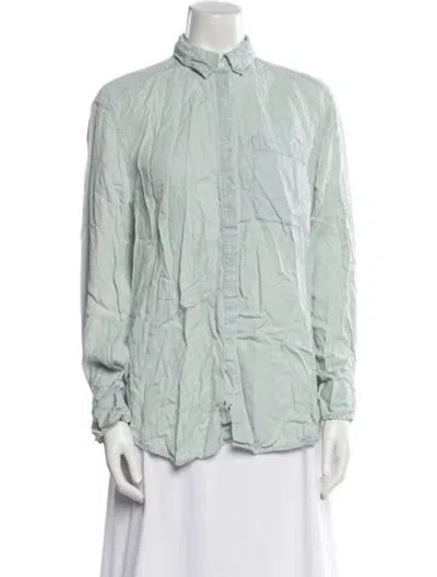 Pre-owned Acne Studios Mock Neck Long Sleeve Button-up Top In Green