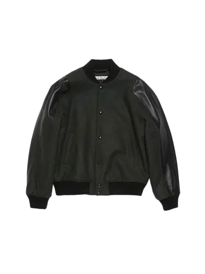Acne Studios Modern Wool-blend Bomber Jacket With Lambskin Sleeves In Multi