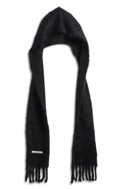 Acne Studios Mohair & Wool Blend Hooded Fringe Scarf In Black