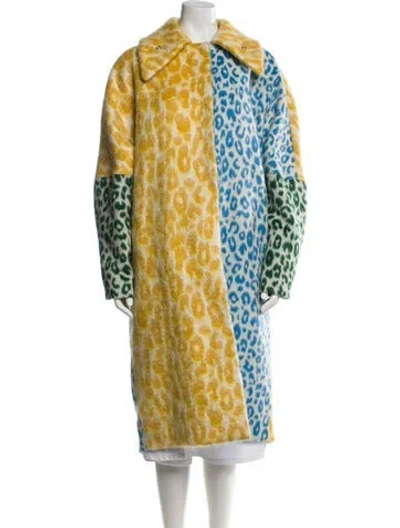 Pre-owned Acne Studios Mohair Animal Print Faux Fur Coat In Yellow