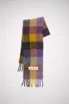Acne Studios Mohair Checked Scarf In Anthracite Grey,yellow,purple