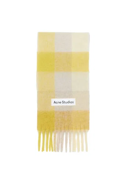 Acne Studios Yellow Mohair Checked Scarf In Beige/yellow