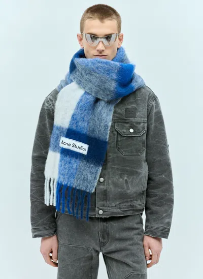 Acne Studios Mohair Checked Scarf In Blue