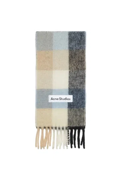 Acne Studios Mohair Checked Scarf In Blue/beige/black