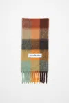 Acne Studios Mohair Checked Scarf In Chestnut Brown,yellow,green