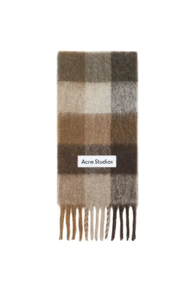 Acne Studios Mohair Checked Scarf In Dark Brown/white/brown