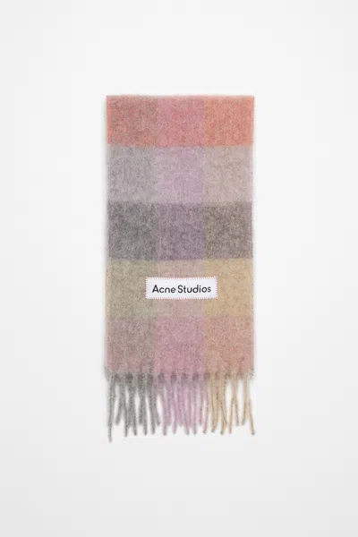 Acne Studios Mohair Checked Scarf In Fuchsia,lilac,pink