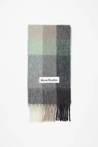 Acne Studios Green/grey/black Mohair Checked Scarf In Green,grey,black