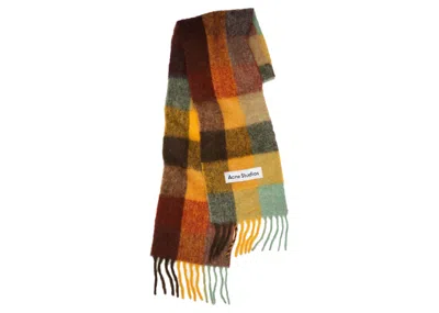 Pre-owned Acne Studios Mohair Checked Scarf In Brown/yellow/green