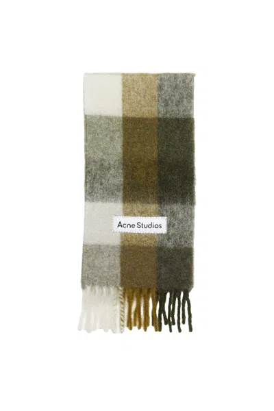 Pre-owned Acne Studios Mohair Checked Scarf In Taupe/green/black