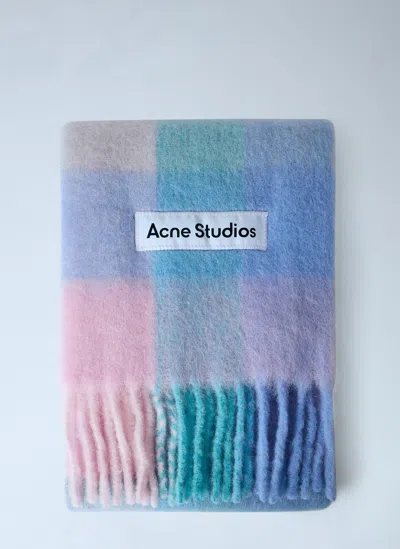 Acne Studios Mohair Checked Scarf In Blue