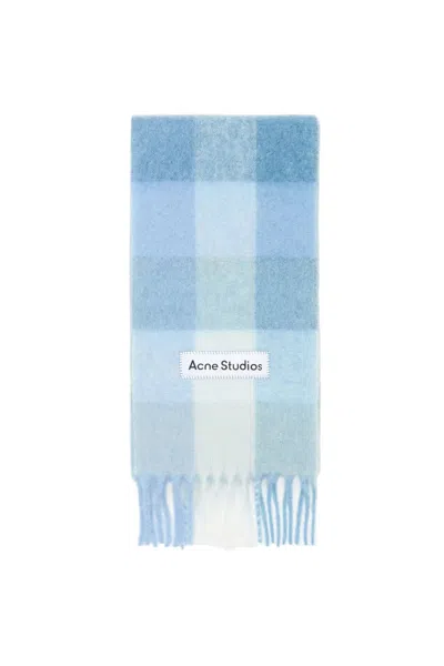 Acne Studios Mohair Checked Scarf In Light Blue/white/powder Blue