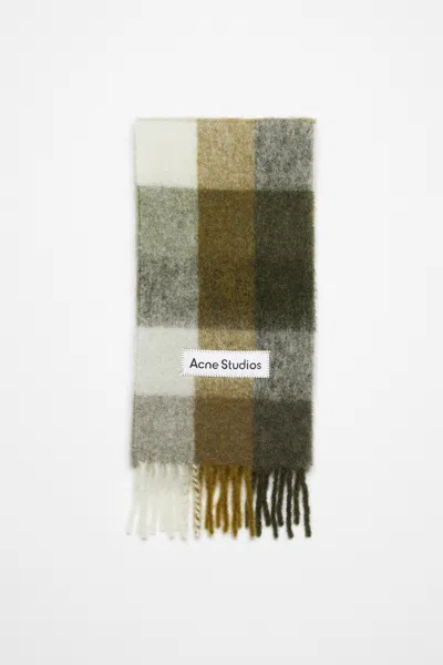 Acne Studios Mohair Checked Scarf In Taupe,green,black
