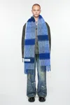 Acne Studios Mohair Checked Scarf In White,grey,royal Blue