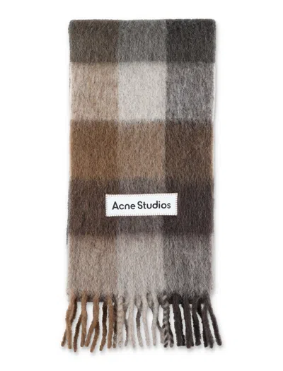 Acne Studios Mohair Checkered Scarf With Fringed Ends In Multi Check