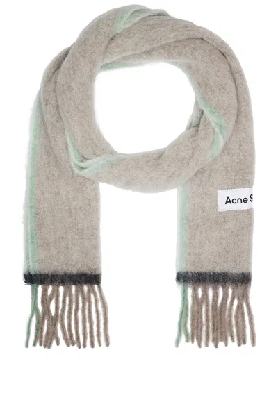 Acne Studios Mohair Fringed Scarf In Beige & Grey