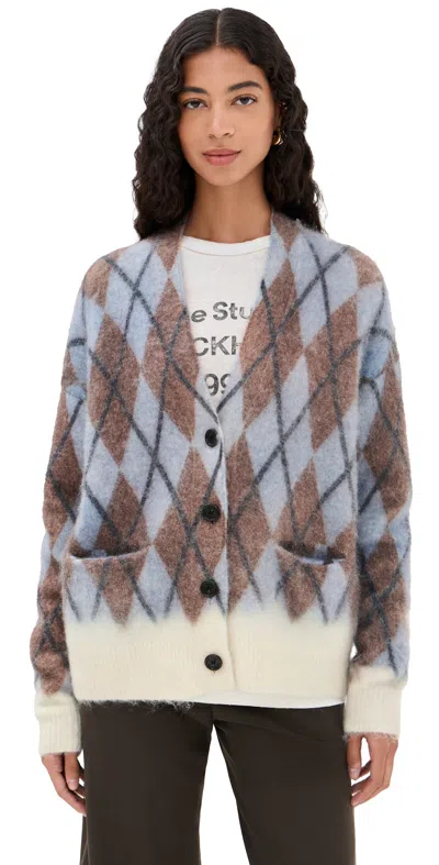 Acne Studios Mohair Knit Cardigan Grey/brown In Blue