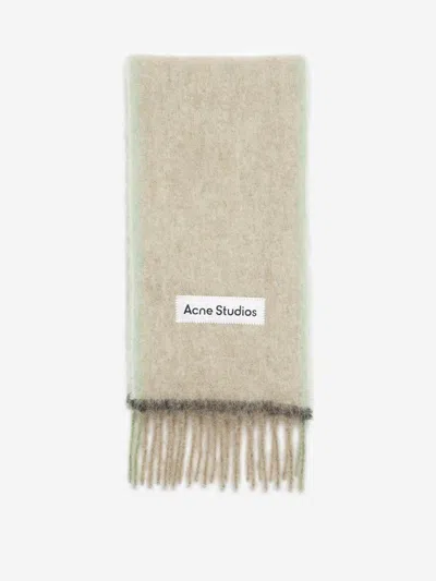 Acne Studios Beige & Green Wool Mohair Narrow Scarf In Beige/grey