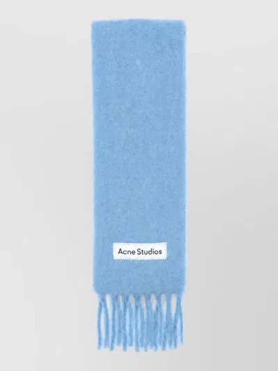 Acne Studios Blue Fringed Logo Scarf