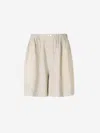 Acne Studios All-over Logo Beige Bermuda Shorts In Beige