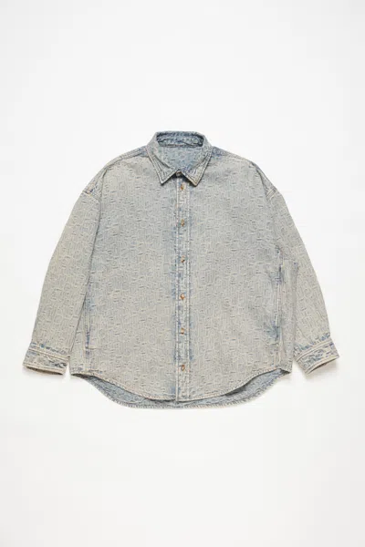 Acne Studios Jacquard Monogram Denim Shirt In Blue Beige