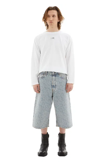 Acne Studios Monogram Denim Shorts In Blue/beige