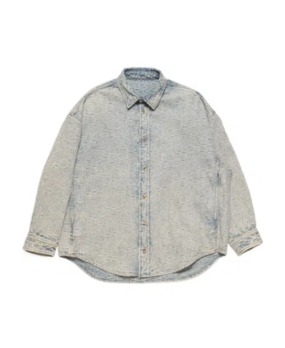 Acne Studios Jacquard Monogram Denim Shirt In Blue Beige