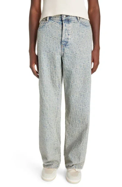 Acne Studios Monogram Jacquard Stonewashed Jeans In Blue/beige