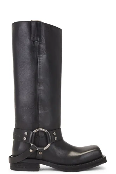Acne Studios Black Boots With Buckle And Logo In Leather Woman