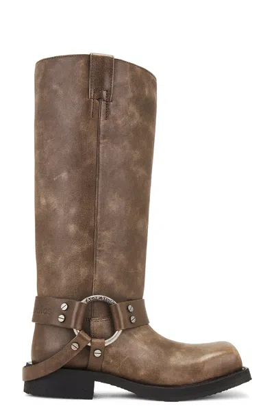 Acne Studios Leather Boots With Buckle In Brown