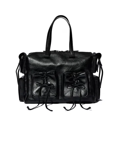 Acne Studios Multipocket Leather Tote Bag In Black