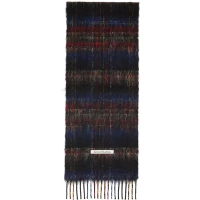 Acne Studios Multicolor Fringed Mohair Scarf In Ah9 Black/red