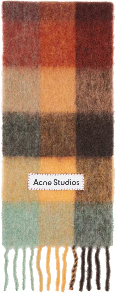 Acne Studios Multicolor Mohair Checked Scarf In Blue