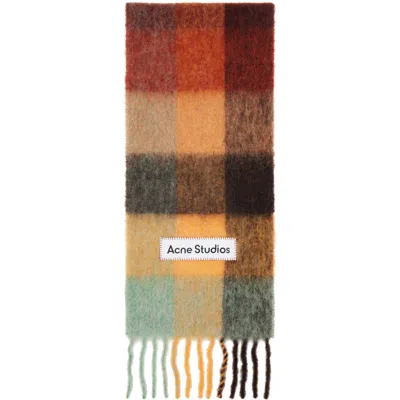 Acne Studios Multicolor Mohair Checked Scarf In Bo9 Chestnut Brown/y