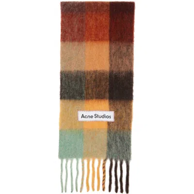 Acne Studios Multicolor Mohair Checked Scarf In Bo9 Chestnut Brown/y
