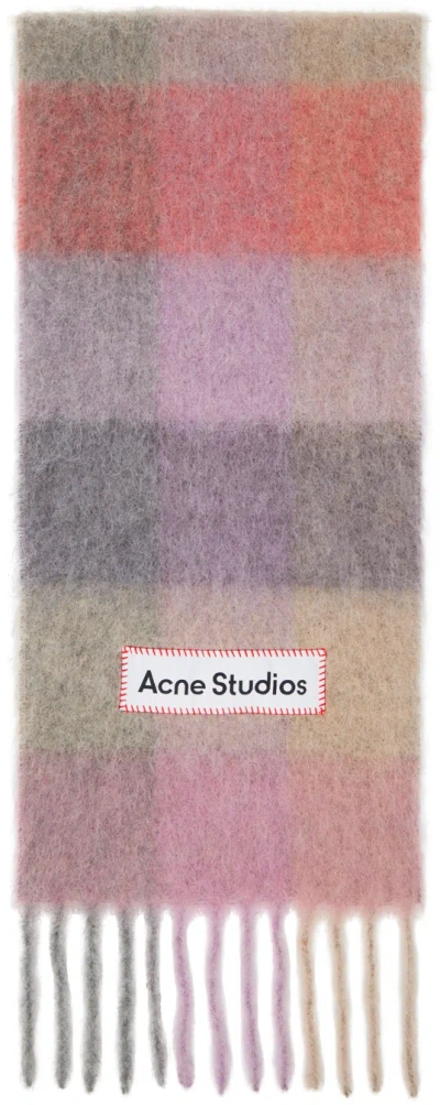 Acne Studios Multicolor Mohair Checked Scarf In Bob Fuchsia/lilac/pi