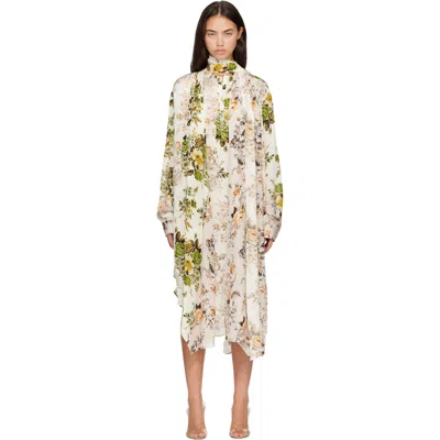 Acne Studios Multicolor Silk Shirt Midi Dress In Af1 Beige/white
