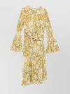 Acne Studios Multicoloured Asymmetrical Floral Wrap Dress In Green
