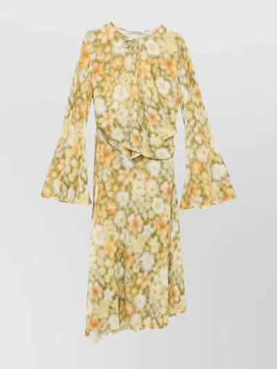 Acne Studios Multicoloured Asymmetrical Floral Wrap Dress In Green