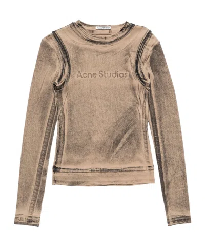 Acne Studios Layered Printed T-shirt Woman Pumkin Orange In Multi