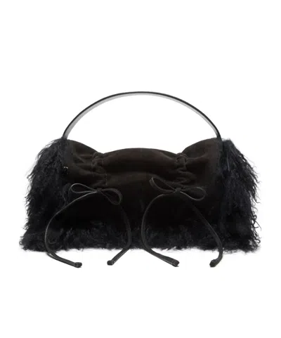 Acne Studios Multipocket Bag With Shearling Trim In Black