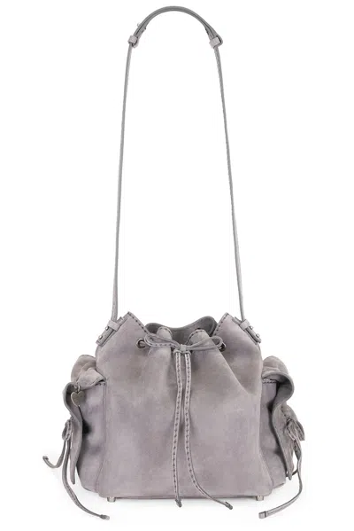 Acne Studios Multipocket Bucket Suede Bag In Cold Grey