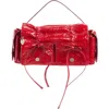 Acne Studios Multipocket Crinkle Patent Leather Top Handle Bag In Red