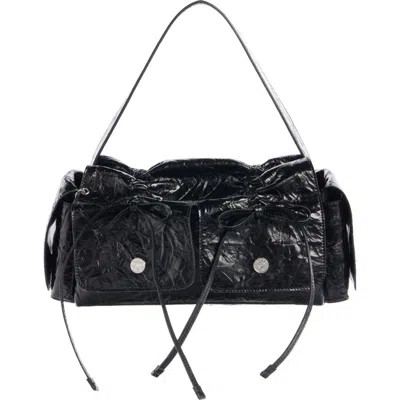 Acne Studios Multipocket Crinkled Leather Handbag In Black
