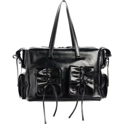 Acne Studios Multipocket Crinkled Leather Tote In Black