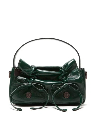 Acne Studios Multipocket Luxe Crinkle Leather Top Handle Bag In Dark Green