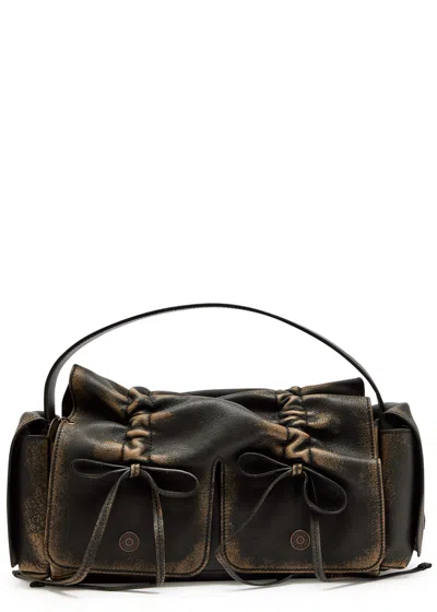 Acne Studios Multipocket Faded Grained-leather Top Handle Bag In Brown
