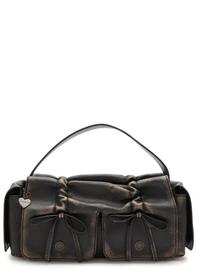 Acne Studios Multipocket Faded Grained-leather Top Handle Bag In Dark Brown