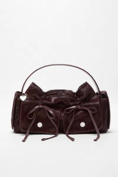 Acne Studios Multipocket Furry Leather Bag In Dark Burgundy